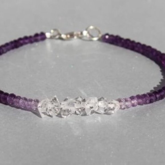 Amethyst Herkimer Diamond Ombre’ Bracelet - Picture 3 of 7
